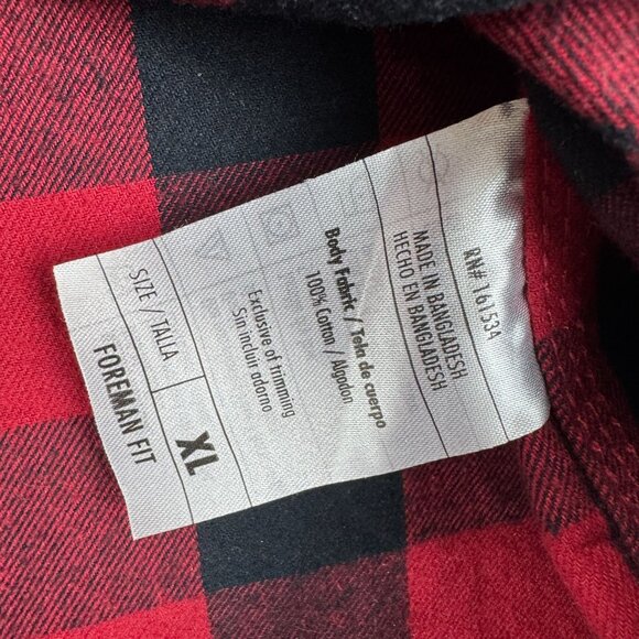 Eddie Bauer Workwear Foreman Fit Mens Checkered Flannel Button Up Shirt Red/Blk - Picture 7 of 9